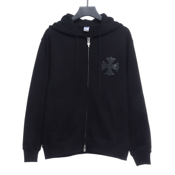 Men’s Size Medium Chrome Hearts Leather Cross Full-zip Jacket 100% Cotton Black - Picture 1 of 15